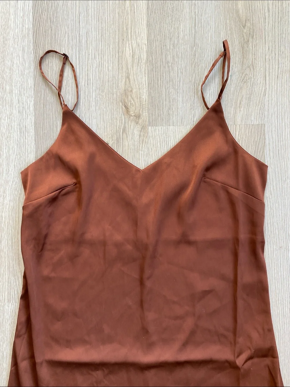 The Drop Rust Brown Satin Slip Dress Minimalist Midi Dress Cami Dress - Picture 3 of 10